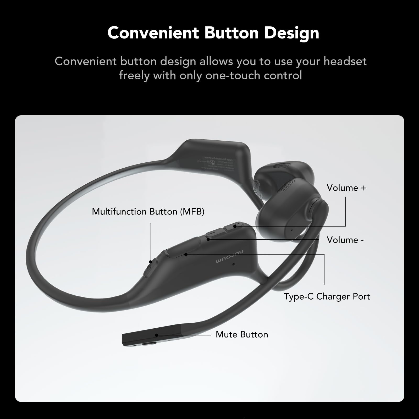 NUROUM OpenEar Pro 2 Headphones with Mic, Bluetooth 5.3 for Work, (New) 1 Count