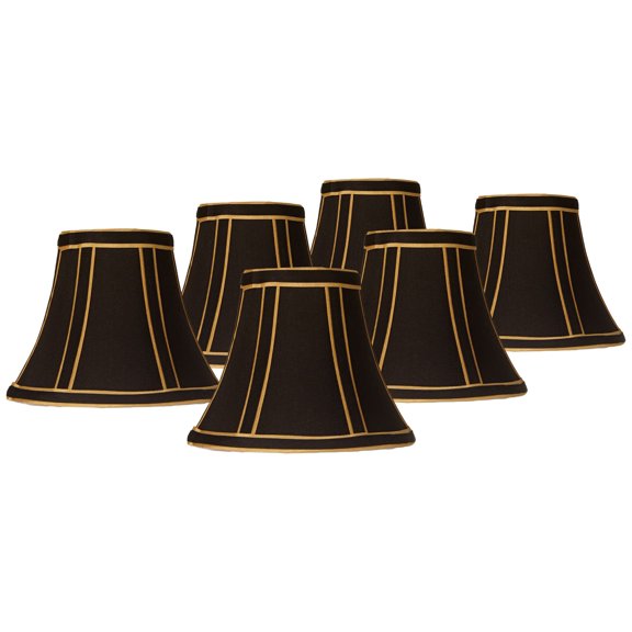 Springcrest Set of 6 Empire Lamp Shades Black with Gold Trim Small 3" Top x 6" Bottom x 5" High Candelabra Clip-On Fitting