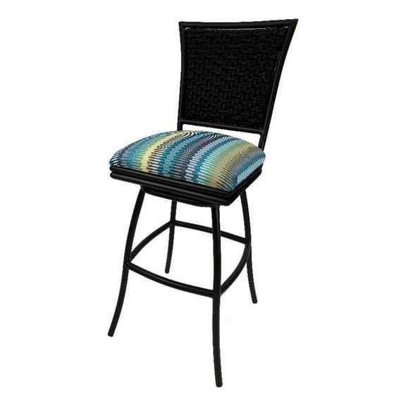 Indoor 30" Bar Stool Erin without Arms - Black Frame - Aqua Blue Stripe