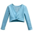 thumbnail image 7 of AHTJRT Girls Ballet Wrap Sweater Fashion V Neck Long Sleeve Cropped Dance Tops Fall Winter Lightweight Comfy Soft Pullover Light Blue 4-5 Years, 7 of 7