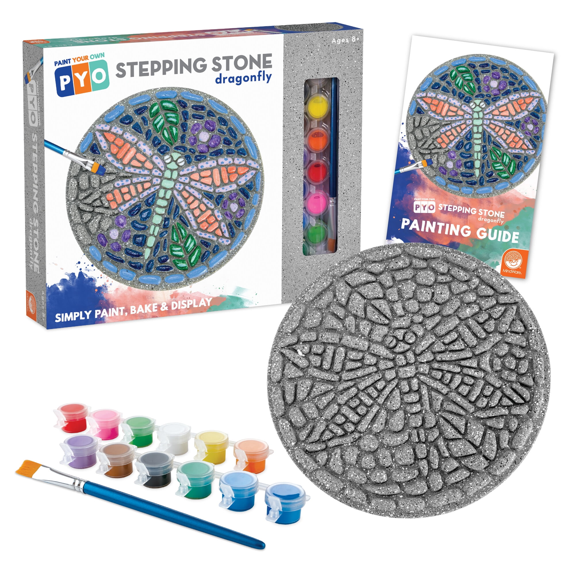 MindWare Paint Your Own Stepping Stone: Dragonfly, Paint Your Own Stepping Stones for Kids Craft Kit Includes Paint, Brushes and Instructions