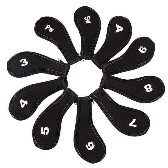 maskred 10pcs/set Golf Head Covers Zipper Golf Club Covers Iron Golf Club Head Covers Black