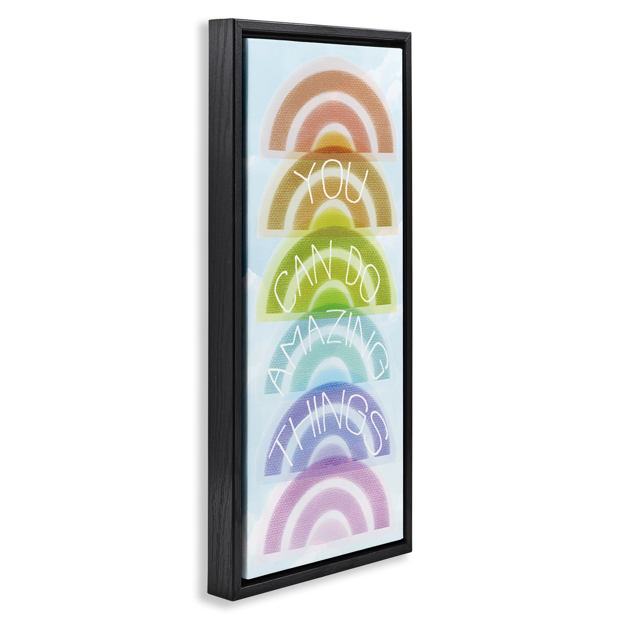 Stupell Industries Amazing Things Rainbow Encouragement Black Framed Floater Canvas Wall Art, design by Lil' Rue
