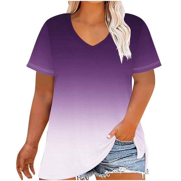 Camiseta de Base de Impresión de Manga Corta con Cuello en V para las Mujeres, Más Tamaño Estante de Imitación Casual Superior