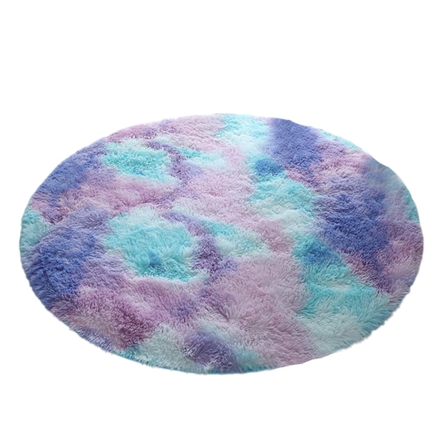 Leodye 1PCS Blue Rainbow Round Plush Rug Soft Cute Home Kids Room Bedroom Nursery Classroom Decorative Rug -47.2x47.2in