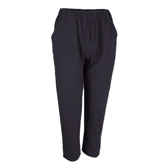 Pantalones Harem De Cintura Alta De Sólido Suelto Para Mujer Con Bolsillos S Gris SG Sunnimix Pantalones de lino de algodón de las mujeres
