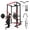 Power Cage - Black / Weight Bench / Handle Set, variant on Mikolo Multi-Functional Squat Rack with LAT Pulldown System Exercise Power Cages, Metal Red