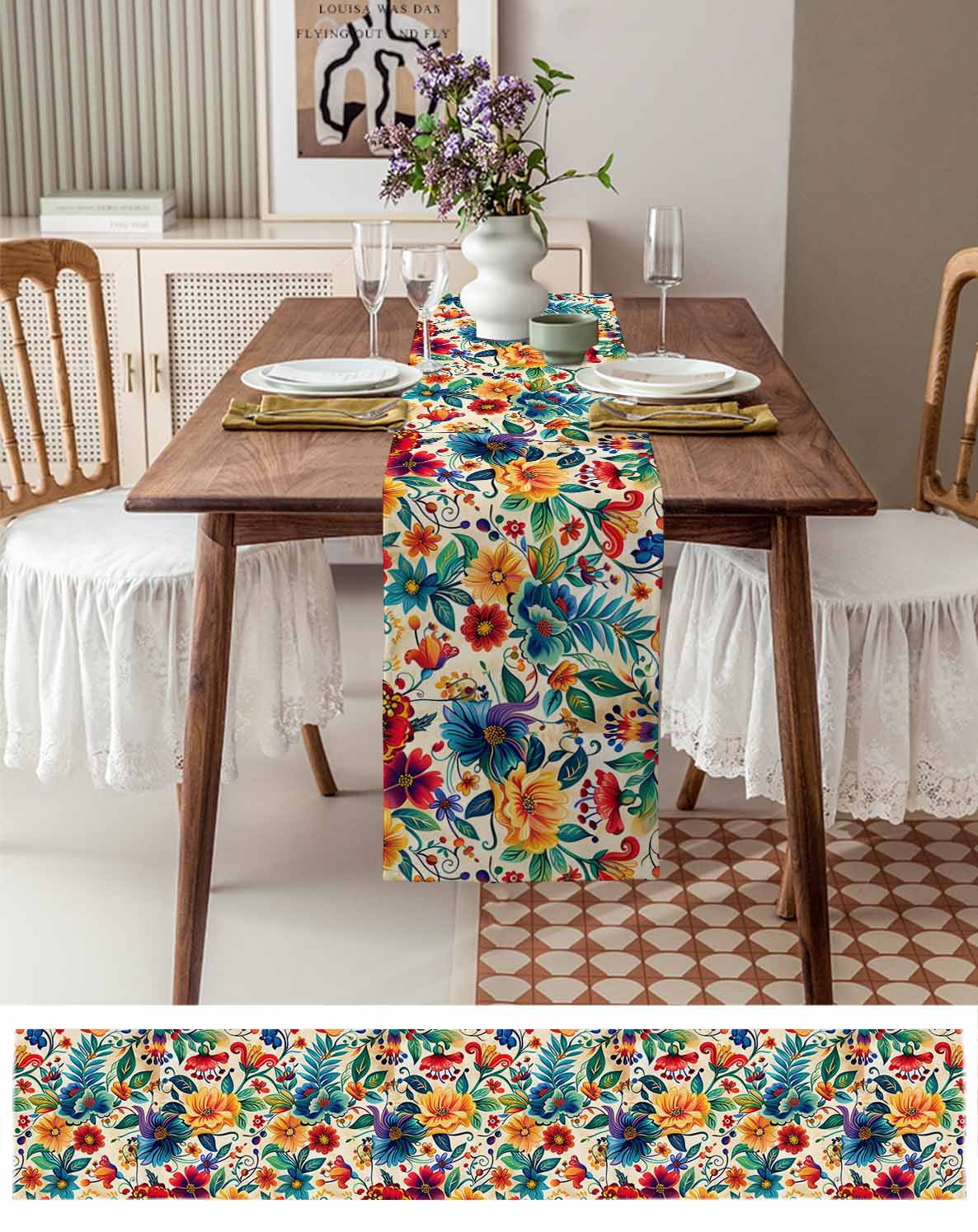 Ldtrchee Vintage Botanical Table Runner 72 Inches, Spring Floral Summer Vintage Bed Runner Dresser Scarves Tabletop for Indoor Outdoor Parties/Ceremony/Banquet, 16" x 72"