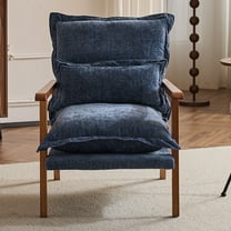 Zimtown Home Accent Chair Modern Chenille Solid Wood Armchair with Cushions and Lumbar Pillow, Metal Frame Ideal for Lounge Space, Gray-Blue