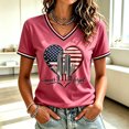 thumbnail image 2 of Women's 9/11 Never Forget Memorial V-Neck Short Sleeve T-Shirt American Flag Patriotic Remembrance Top Pink XL, 2 of 5
