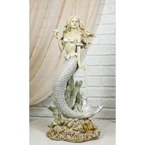 Large 15"H Vintage Sea Queen Ariel Mermaid Holding Starfish By Coral Reef Statue