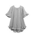 thumbnail image 2 of Women's Casual Short Sleeve Button-Down Shirt with Striped Back and Ruffled Round Neck, 2 of 7