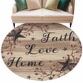 thumbnail image 2 of Retro Country Stars Washable Round Area Rug 6 ft, Faith Love Home Berries Farmhouse Brown Striped, Soft Non Slip Rugs Stain Repellent Indoor Felt Carpet for Living Dining Room Bedroom Home Office, 2 of 9