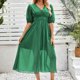thumbnail image 5 of Vestido de Verano de Manga Corta para Mujeres de Moda Cómodo Vestido de Cuello en V de Color Sólido, Poliéster, 5 of 7