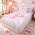 thumbnail image 2 of Meiyoeat Charming Bow Letter P Zipper Twin Comforter Sets with Fitted Sheet and 2 Pillowcases for Girls Toddlers, Soft Stripe Zipper Bedding Set, Light Pink White,4-Piece,Pink Reversible, 2 of 6