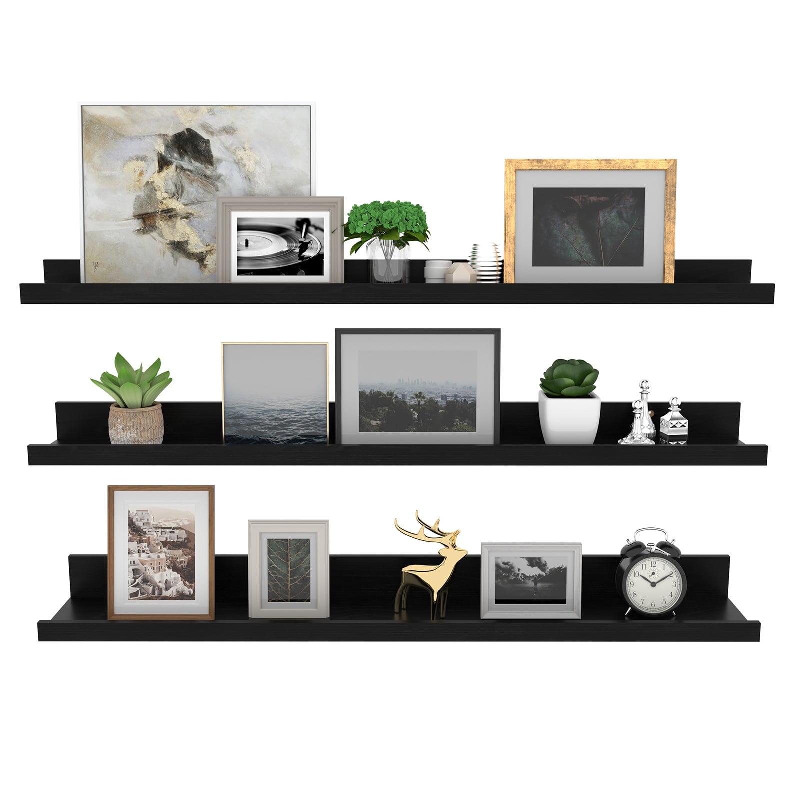 Vivense Neelix Floating Shelves Wall Mounted 3-Tier Wooden Shelf White Adjustable Rack Position