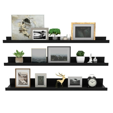 36 Inch Floating Wall Shelves Picture Display Ledge Set of 3 Black Floating Shelf for Wall Decoration