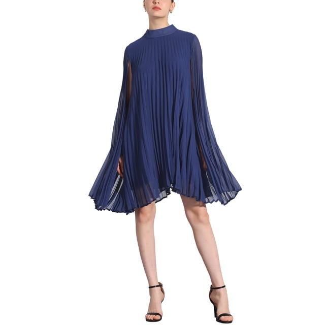 VESTIDOS DE CHIFFON INSPIRADORES CHIC PARA MUJERES CON MANGA DE CAPA SUELTA Y FLUIDA, VESTIDO PLEATADO XL AZUL OSCURO