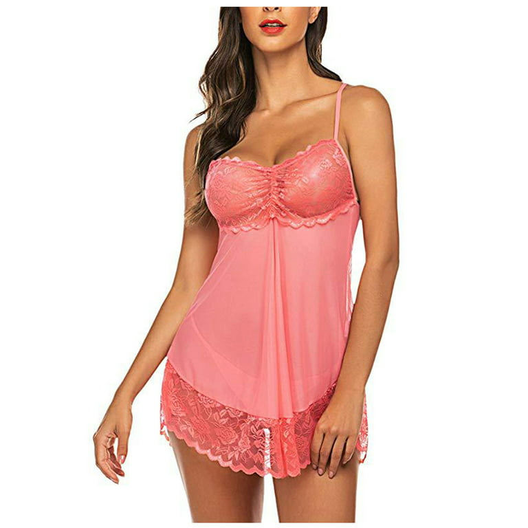 RQYYD Women Plus Size Lingerie Babydoll Lace Nightgown Mesh Chemise Boudoir  Nighty Teddy Lingerie on Clearance (Watermelon Red,XL)
