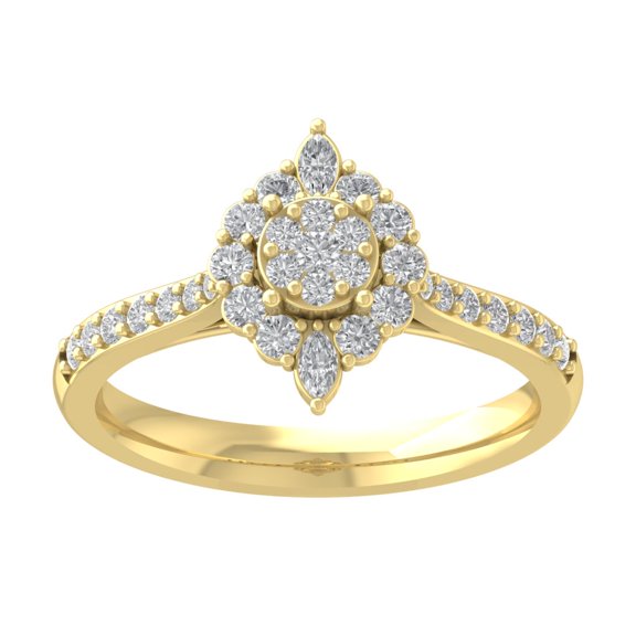 ARAIYA FINE JEWELRY 14K Yellow Gold Lab Grown Diamond Round and Marquise Halo Flower Shape Ring (5/8 cttw, D-F Color, VS Clarity), Size 7