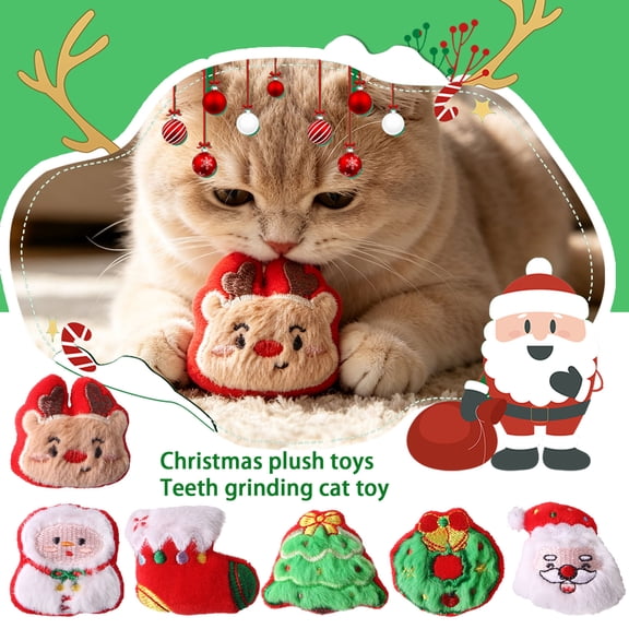 Interactive Cat Toys for Indoor Cats with Plush Reindeer and Snowman,Kitten Oral Toys for Indoor Cats,Hanging Wall Decor for Christmas,1 Pack