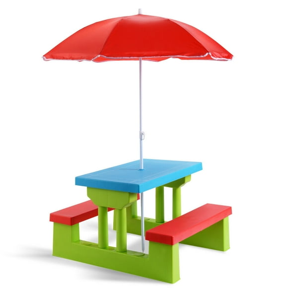 Costway 4 Seat Kids Picnic Table w/ Umbrella Garden Yard Folding Bench Outdoor