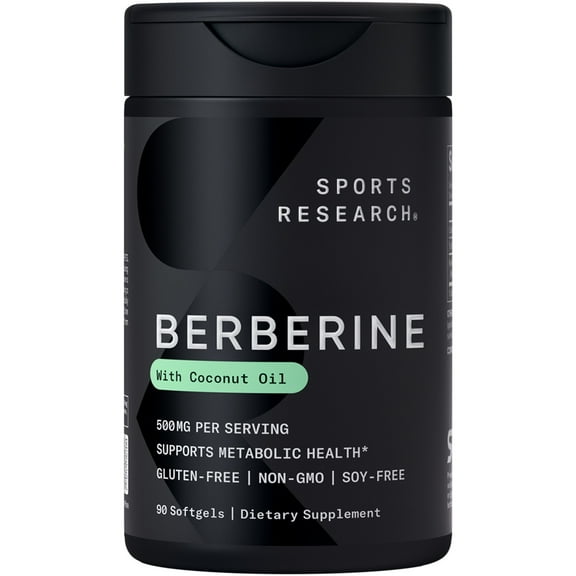 Sports Research® Berberine Coconut Oil Herbal Ayurvedic Metabolic Health Support 500mg (90 Softgels)