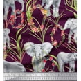 thumbnail image 1 of Soimoi Modal Satin Fabric Leaves,Floral Wreath & Elephant Jungle Print Sewing Fabric Yard 42 Inch Wide, 1 of 1