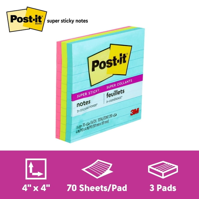 Post-it® Super Sticky Notes WM675-3SSMIA-C, Miami Collection
