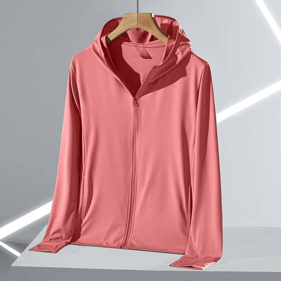 Women's UPF 50 Sun Protection Hoodie Jacket Lightweight Full Zip Athletic Jacket Long Sleeve Shirt with Pockets Watermelon Red M