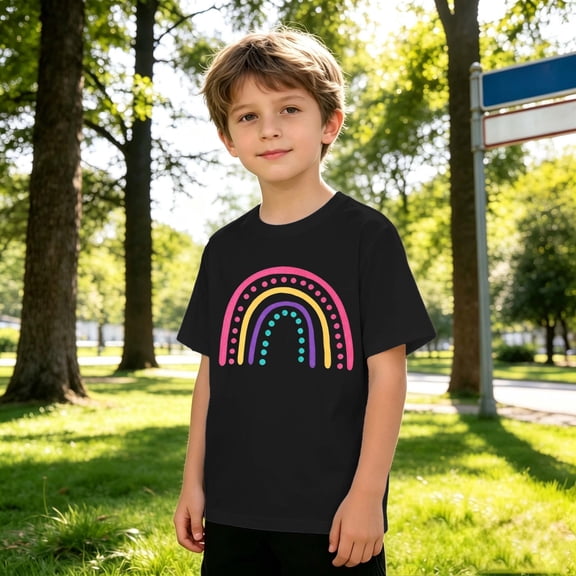 Girls Tshirts Graphic Print Crew Neck Short Sleeve Tee for Everyday Wear Girls Tops Black 1 Years-2 Years