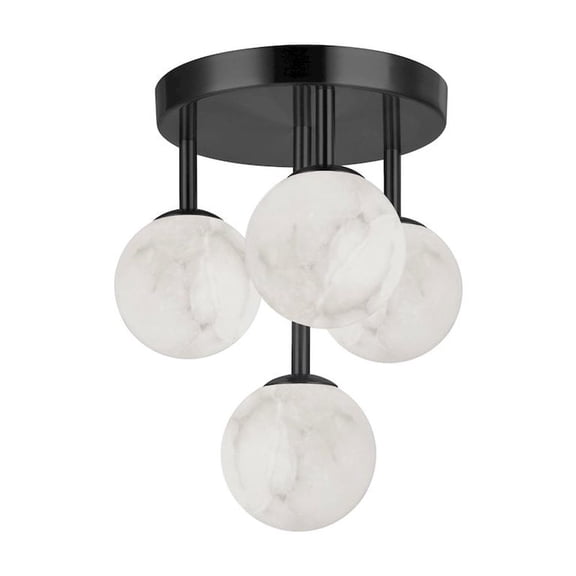 Dainolite 4 Light Matte Black Flush Mount w/ Alabaster Glass
