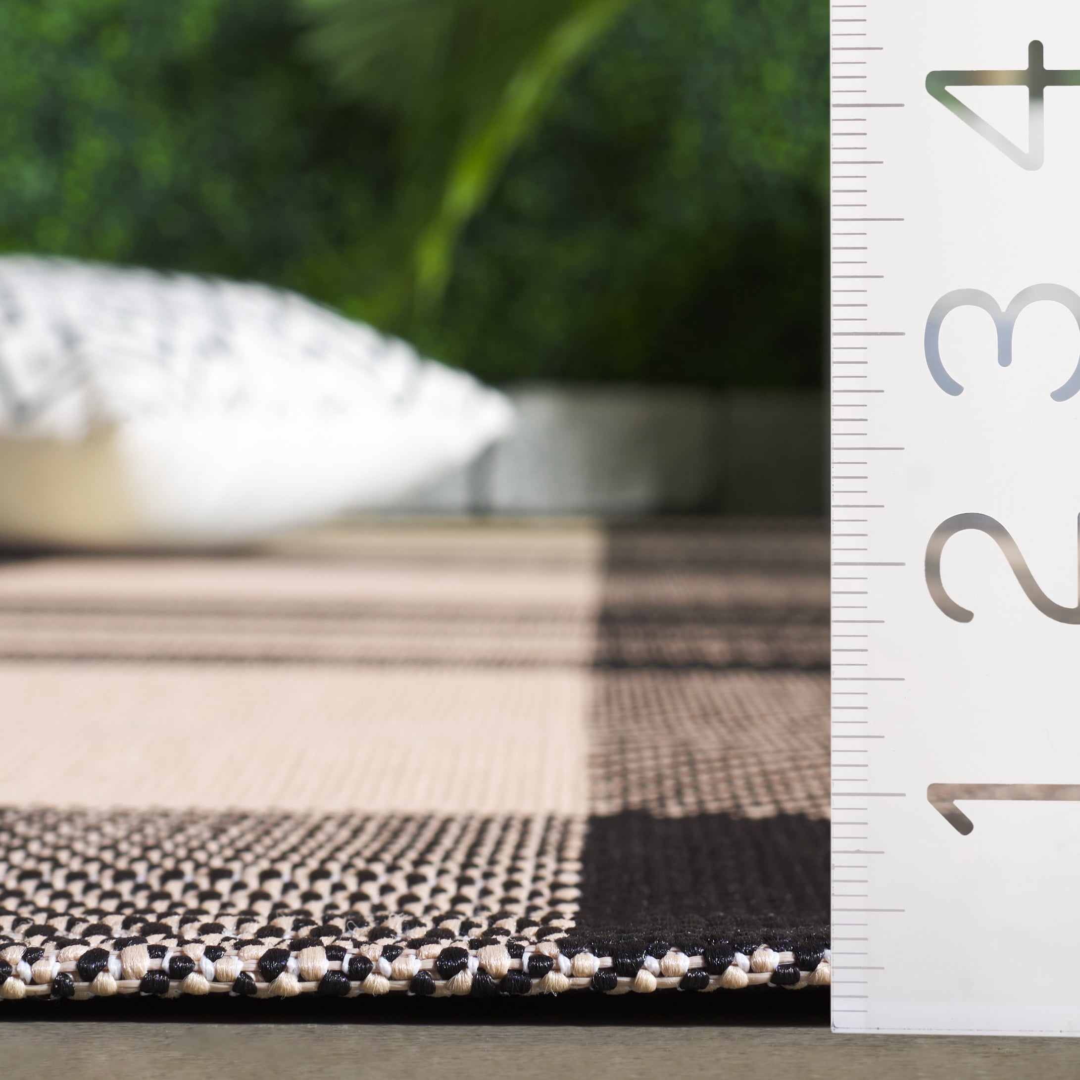 Safavieh Courtyard Benjamin Plaid Indoor/Outdoor Area Rug, Black/Bone, 5'3" x 5'3" Square