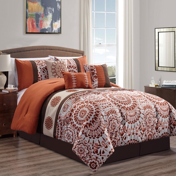 Unique Home Glade 7 Piece Comforter Set Abstract Circle Floral Bed In a