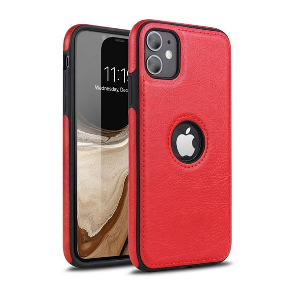Leather Case Cover For iPhone Luxury Business Style Phone Back Shell for iPhone 12 / 12 Pro (Red)