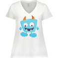 thumbnail image 3 of Inktastic Cute Monster, Blue Monster, Funny Monster, Horns Women's Plus Size V-Neck T-Shirt, 3 of 5