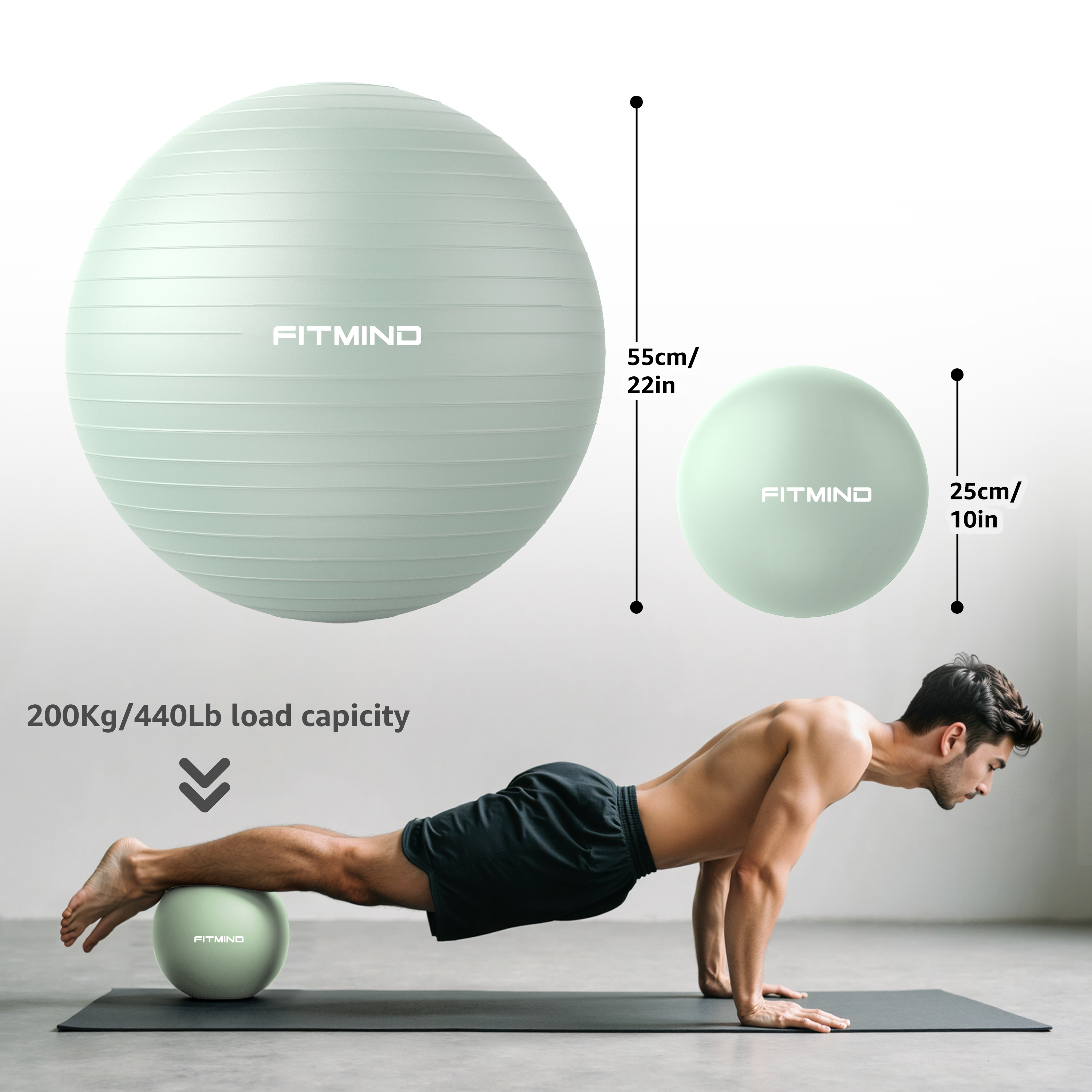 FITMIND Exercise Balls Set 22"& 10" for Yoga and Pilates, Anti-Burst, Parent-Baby Hours, Hand Pump, Green