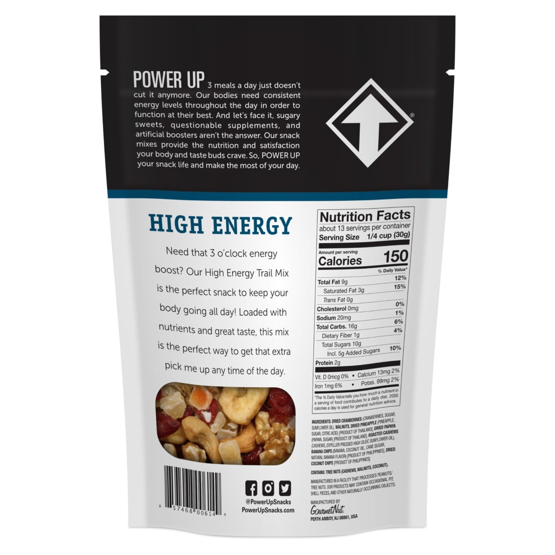 (5 pack) Power Up Trail Mix High Energy 14oz, Gluten Free, Vegan, Non-GMO