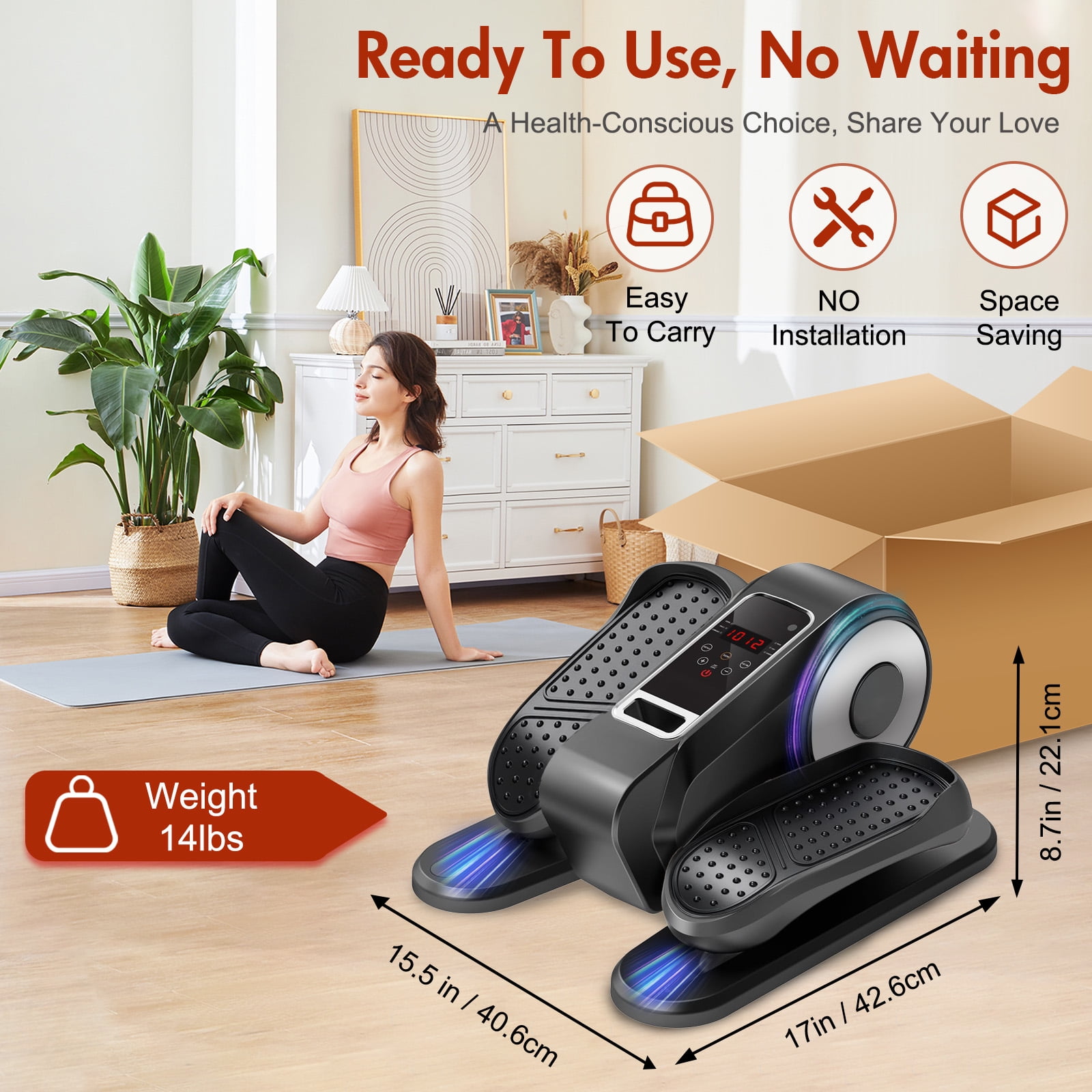 ALSO GO Under Desk Elliptical Machine, Ellipse Leg Exerciser for Seniors Fully Assembled, Quiet & Portable Electric Seated Pedal Exerciser with Remote Control & Adjustable Speeds