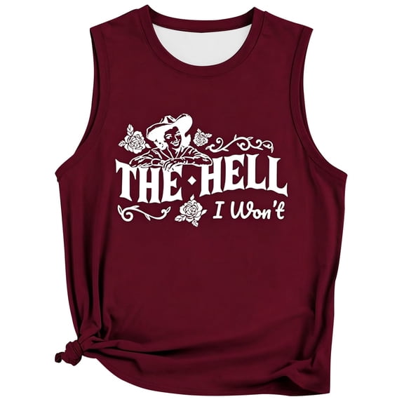 KHONTS The Hell I Won't Womens Tank Top Country Style Sleeveless Shirt Retro Print Casual Summer Tops XL