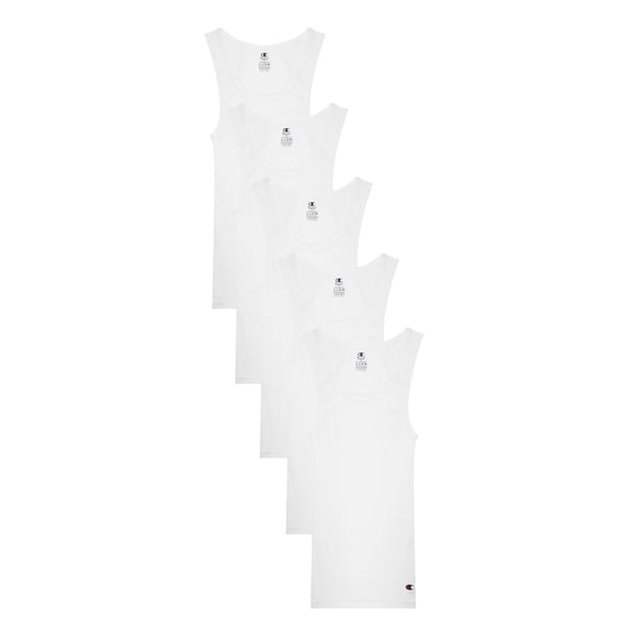 Champion Men’s Tank – 5 Pack Cotton Flex Rib Undershirts, Cotton/Polyester Blend, Tag-Free Comfort, Sizes S–2XL