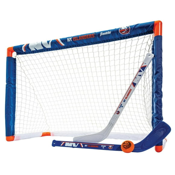 Franklin Sports NHL Islanders Mini Hockey Set - Kids Indoor Knee Hockey Goal, Ball, 2 Mini Hockey Stick Combo Set