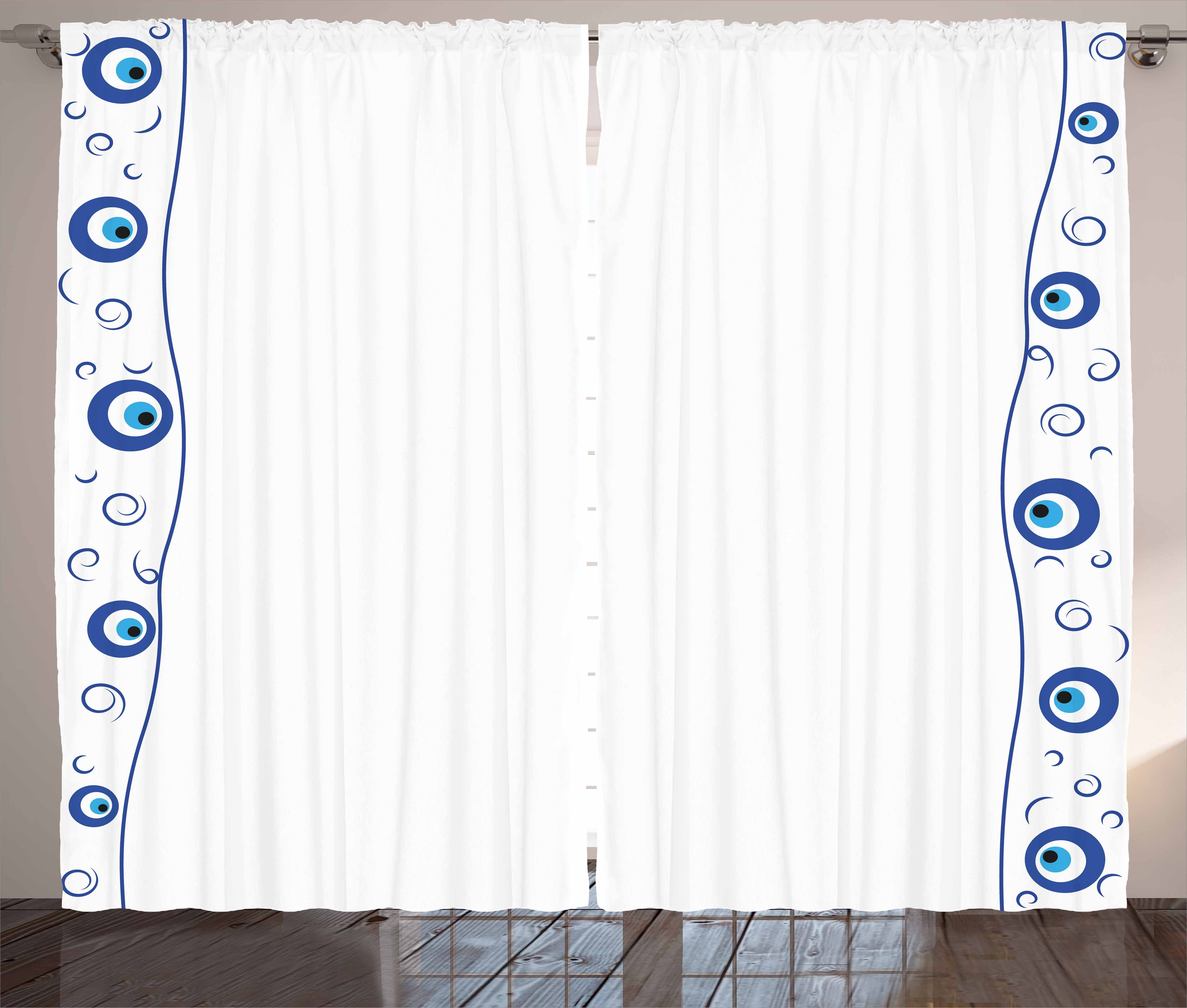 Evil Eye Curtains 2 Panels Set, Evil Eye Borders Spirals Swirls Good
