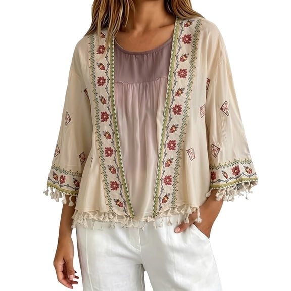 MSJUHEG Womens Lightweight Cardigan Three-quarter Sleeves Shawl Cape Lightweight Cardigans Loose Fit Bolero Cardigans Beach Cover Up Thin Cardigan for Evening Dresses Beige One Size
