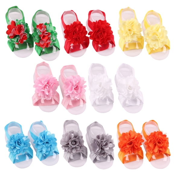 EeaseMX 8 bandas de colores para los pies, bonitas bandas de flores para bebés y niñas, sandalias descalzas, zapatos, accesorios para fotos (color aleatorio)