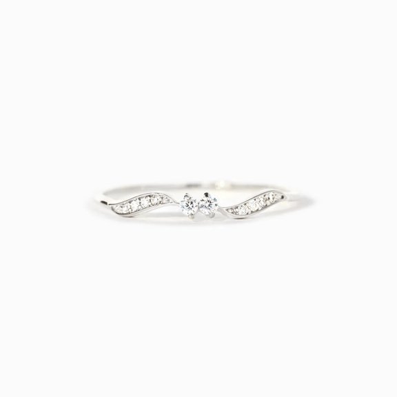 S925 Sterling Silver Double Stone Wave Ring Women's Simple Fashion