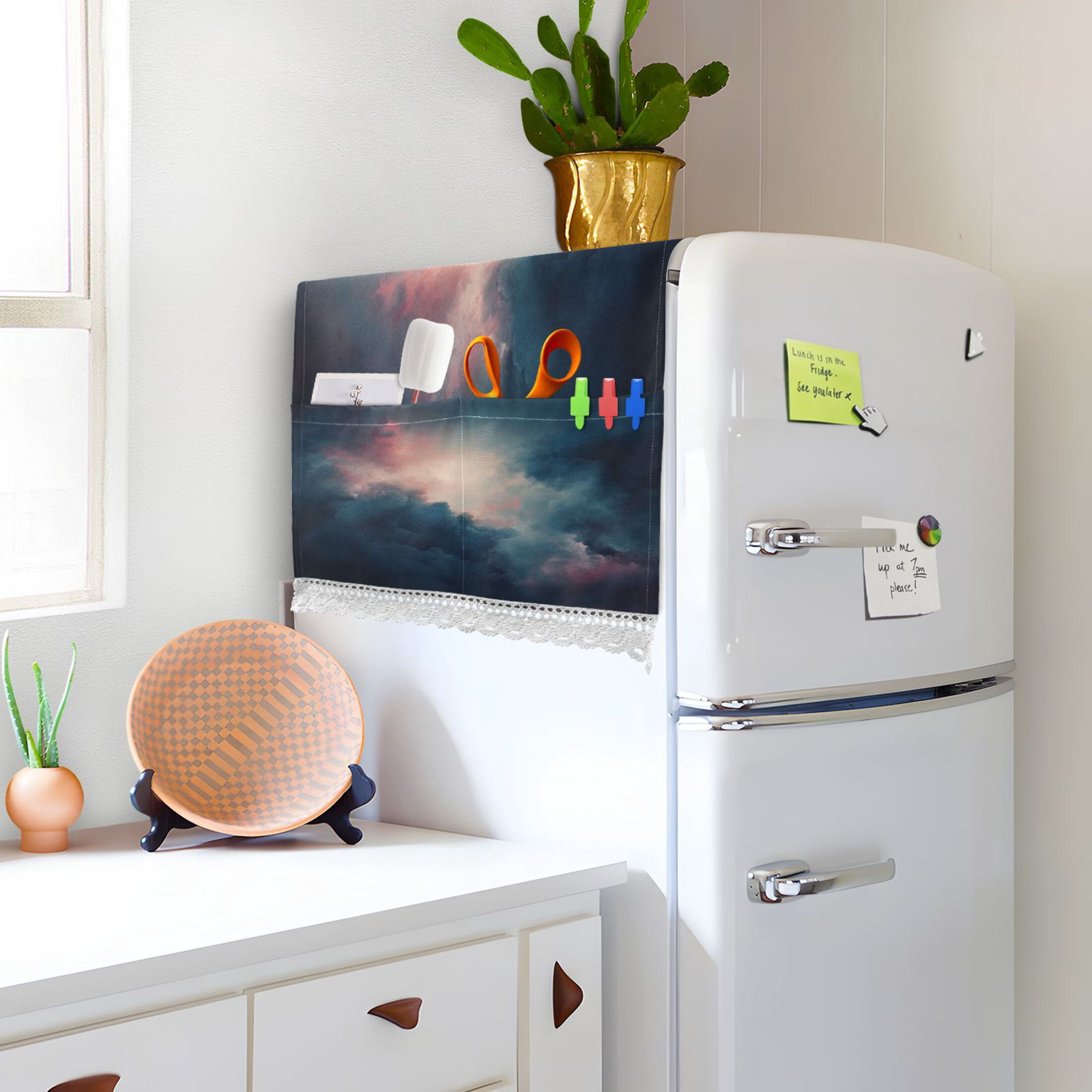 Clouds Dense SkyWasher and Dryer Covers Dust-Proof and Oil Resistant Fridge Cover with 4 Storage Pockets Washing Machine Top Cover for Laundry Kitchen Home 51.2 x 22 In