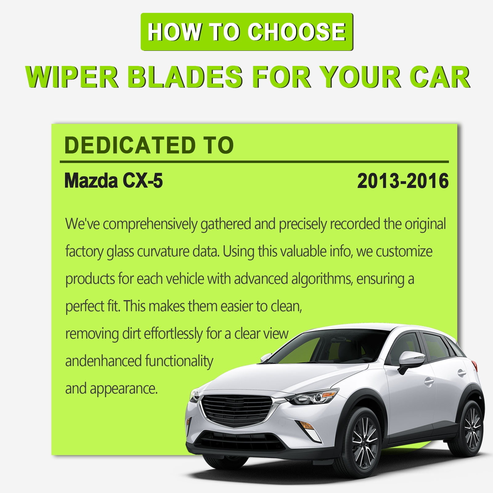 FARRLADI Silicone Windshield Wipers Replacement for Mazda CX-5 CX5 2013-2016,Original Equipment Automotive Replacement Wiper Blades - 24"+18"+14"(3 Pack)