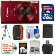 Canon PowerShot Elph 190 IS Wi-Fi Digital Camera (Red) with 32GB Card + Case + Battery + Tripod + Kit