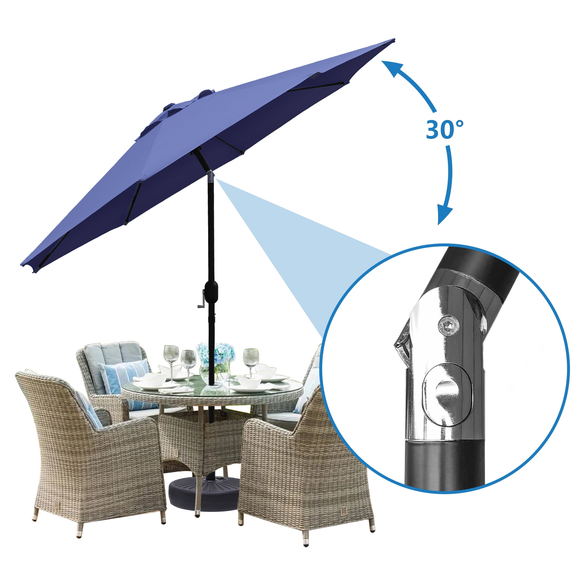 Abble Outdoor 9ft Patio Umbrella with Crank Handle and Push Button Tilt, Outdoor Market Umbrella with 8 Ribs for Garden, Deck, Backyard, Pool, Navy Blue